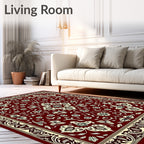 Rich Crimson Botanical Bloom Border Rug