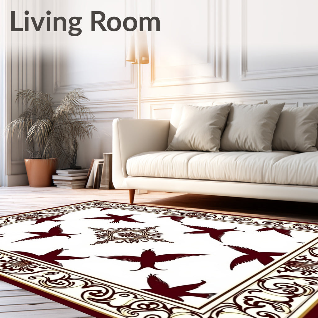 Crimson Birds With Ornate Border Rug