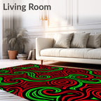 Red Green Swirl Abstract Rug