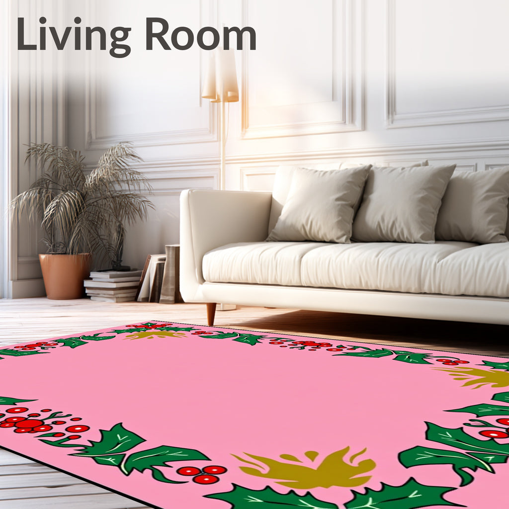 Festive Pink Holly Berry Garland Rug