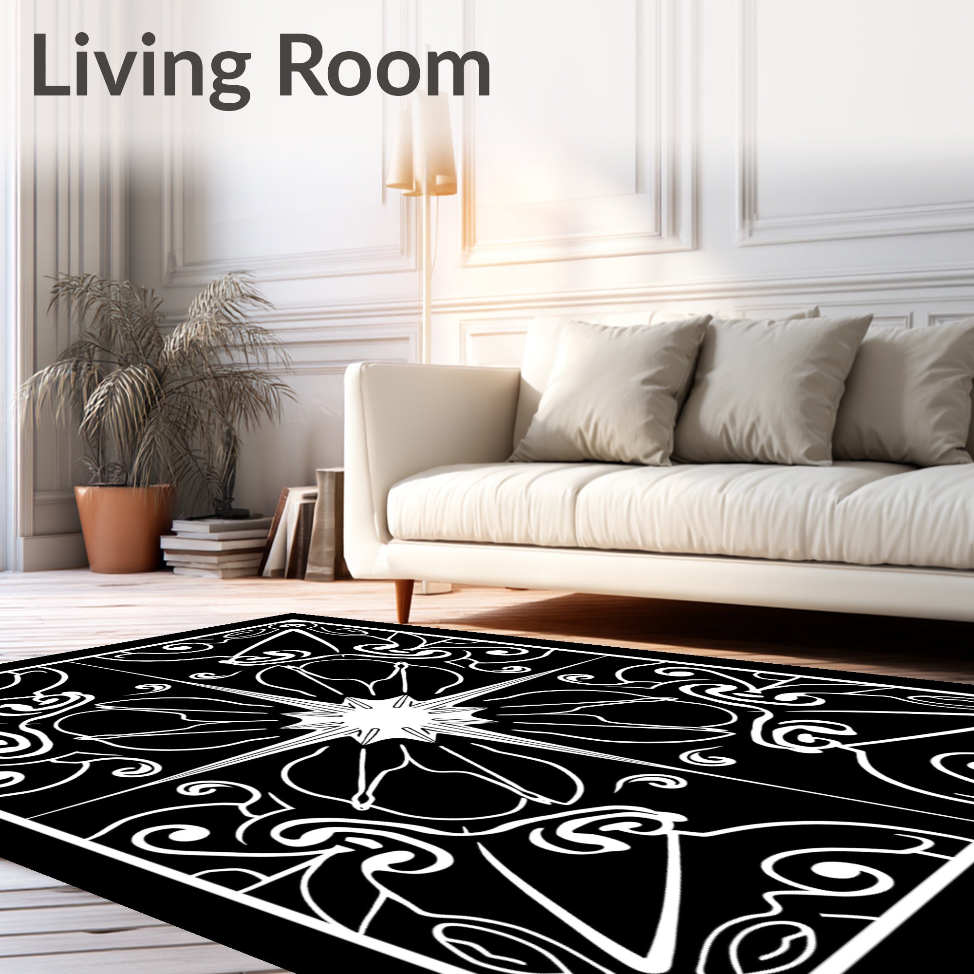 Bold White Starburst Symmetry Rug