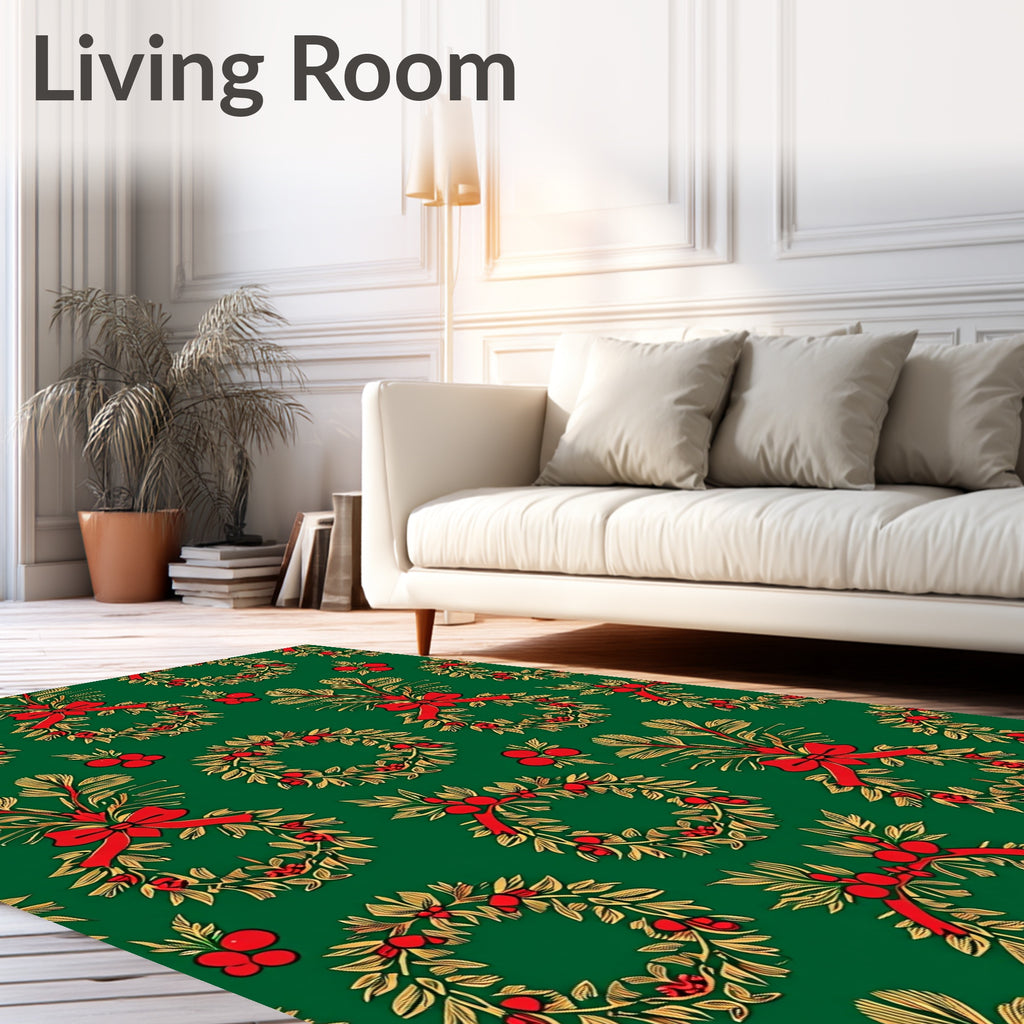 Green Red Golden Wreath Garlands Rug