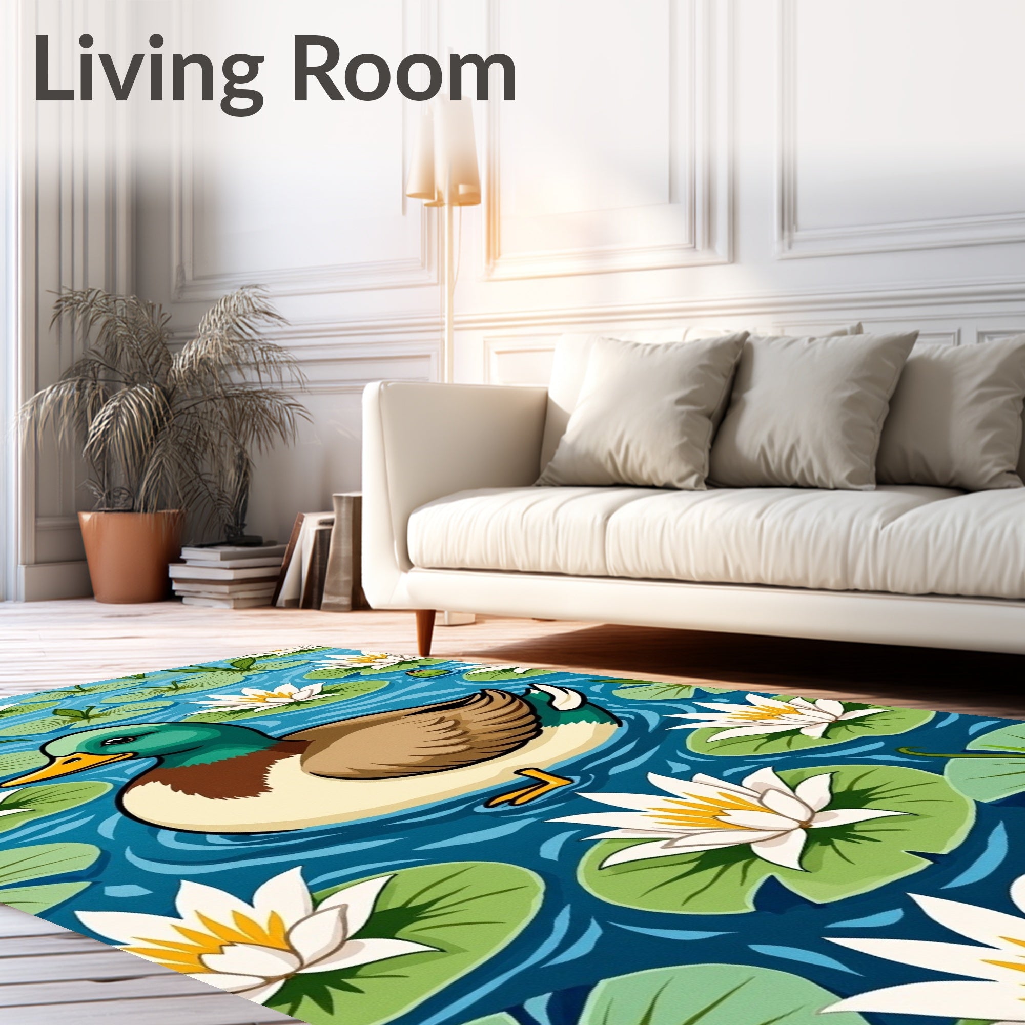 Mallard Duck Among White Water Lilies Rug