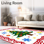 Festive Christmas Tree Snowflakes Border Rug