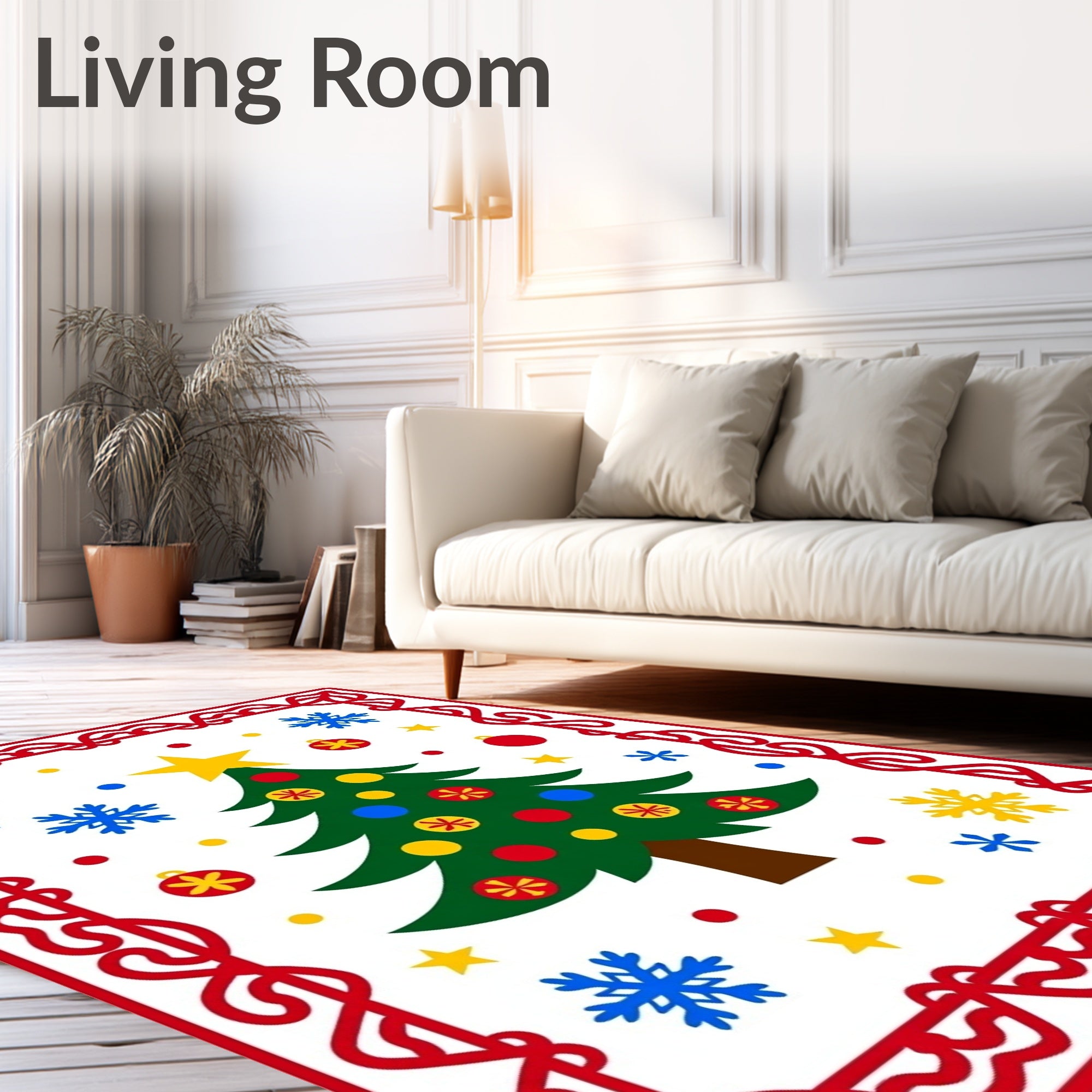 Festive Christmas Tree Snowflakes Border Rug