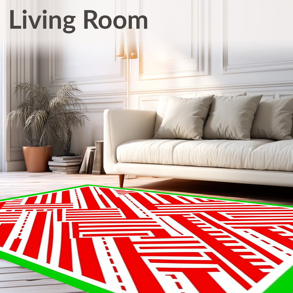 Red White Interlocking Stripes Rug