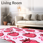 Playful Pink Strawberry Hearts Rug