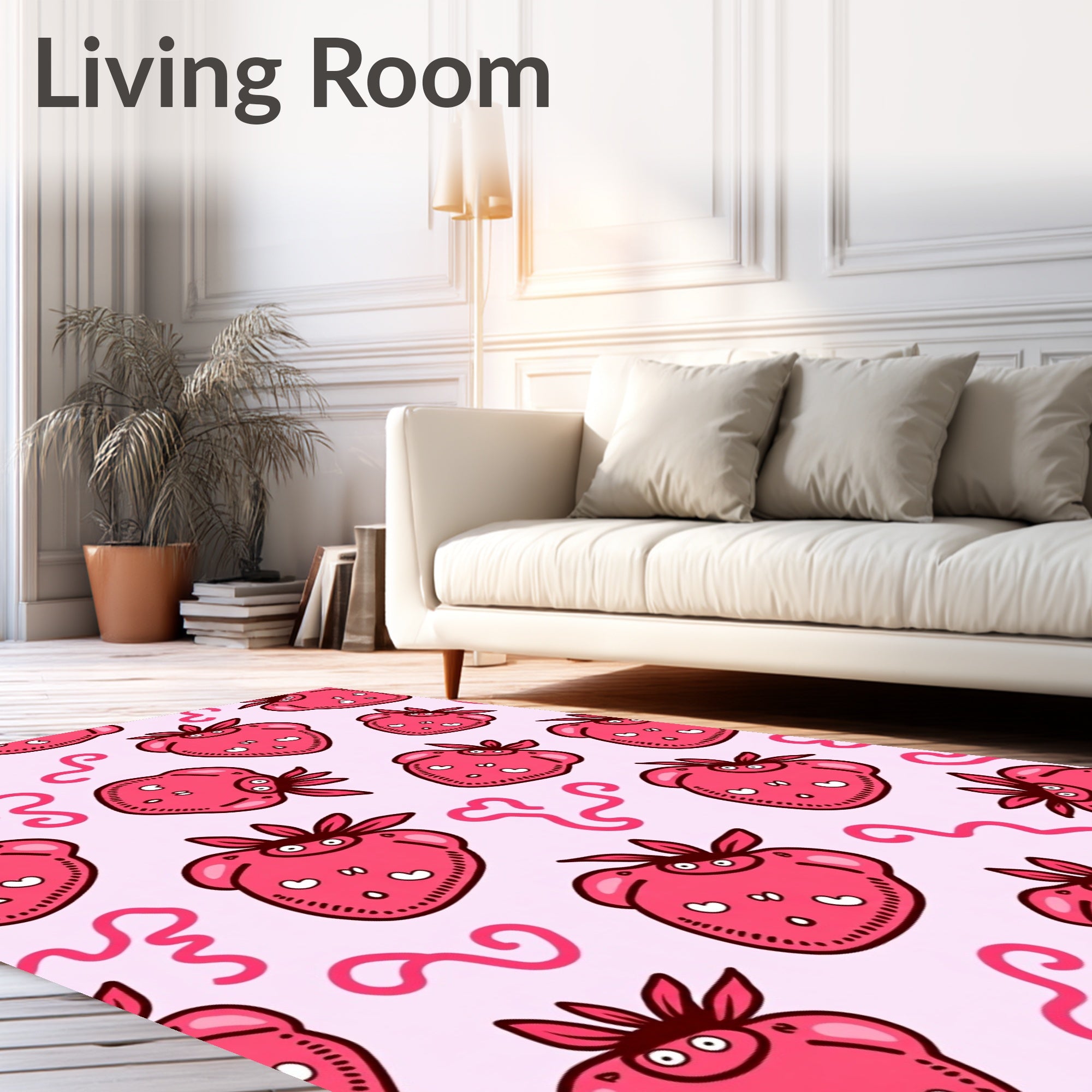 Playful Pink Strawberry Hearts Rug