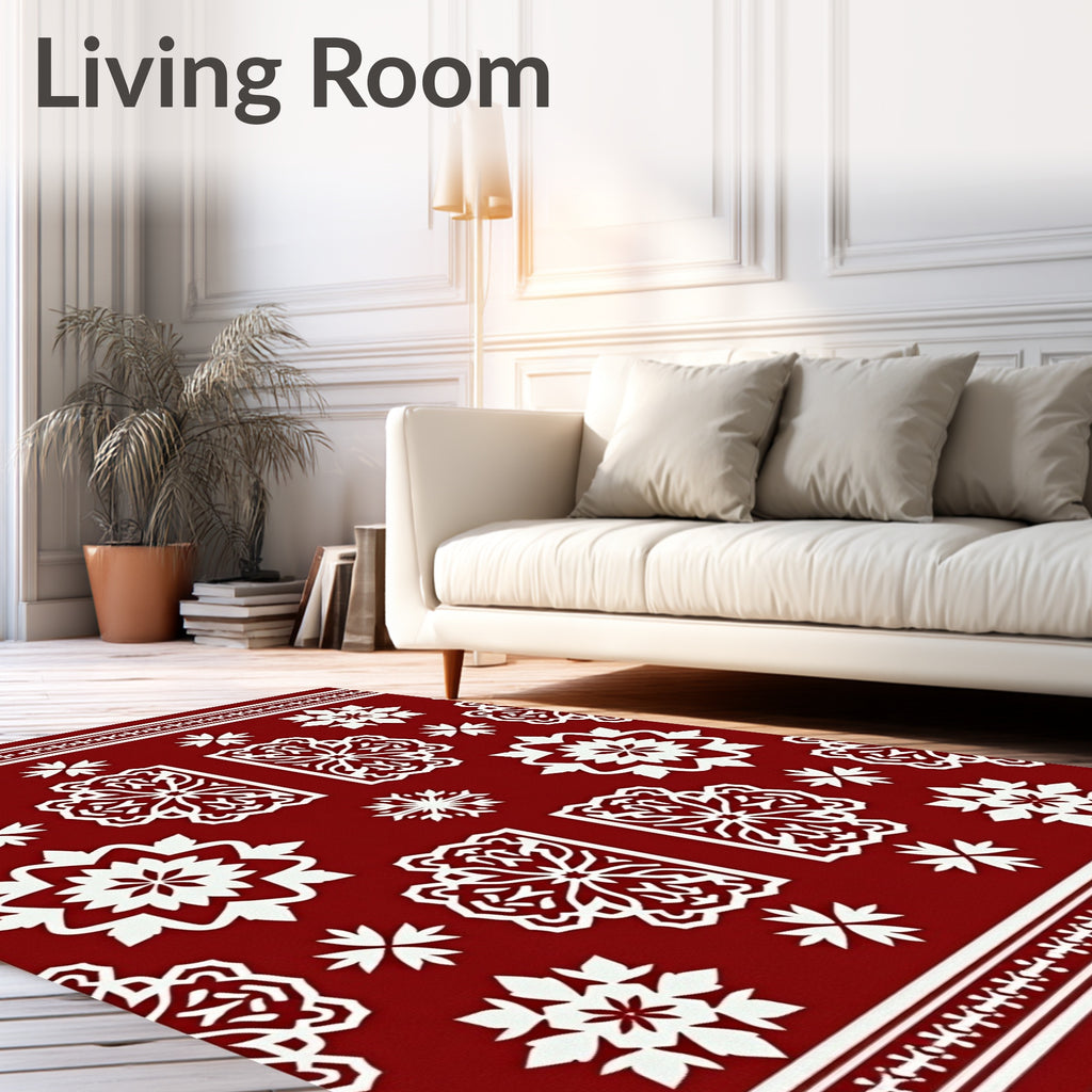 White Starburst Arabesque Crimson Rug