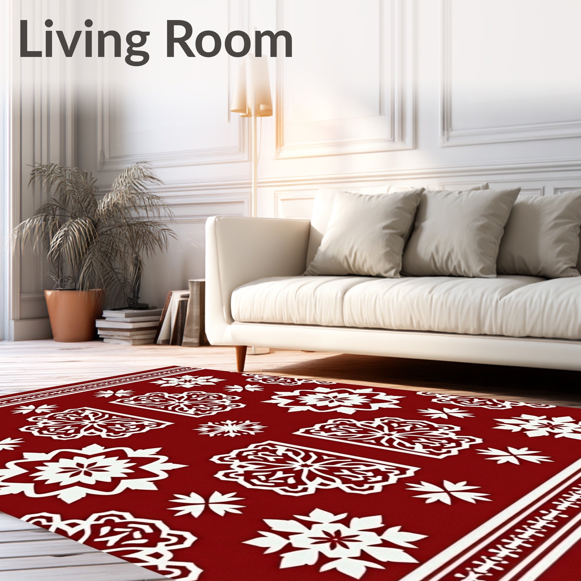 White Starburst Arabesque Crimson Rug