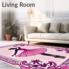 Ballet Dancer Pink Floral Frame Rug
