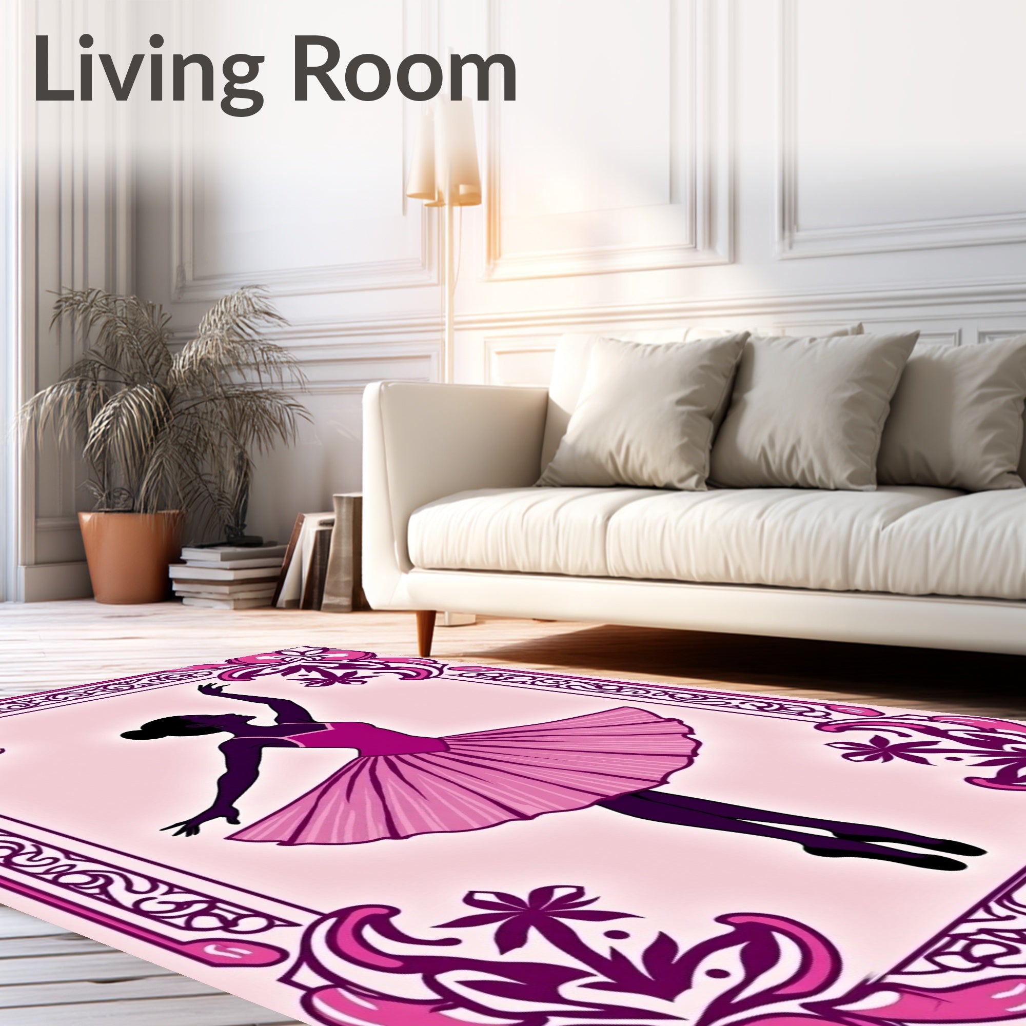 Ballet Dancer Pink Floral Frame Rug