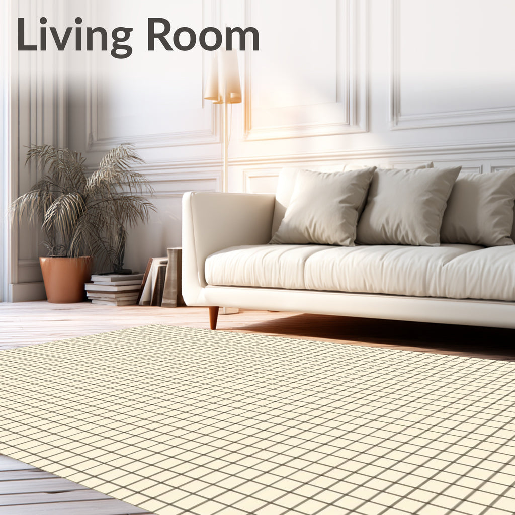 Cream and Brown Subtle Geometric Grid Rug
