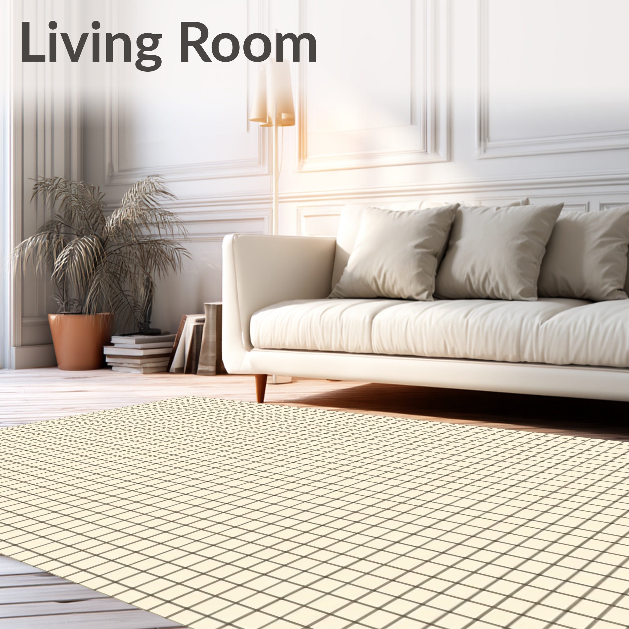 Cream and Brown Subtle Geometric Grid Rug