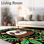 Playful Panda Green Floral Border Rug