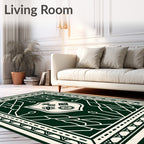Dark Green Cream Emblematic Geometric Rug
