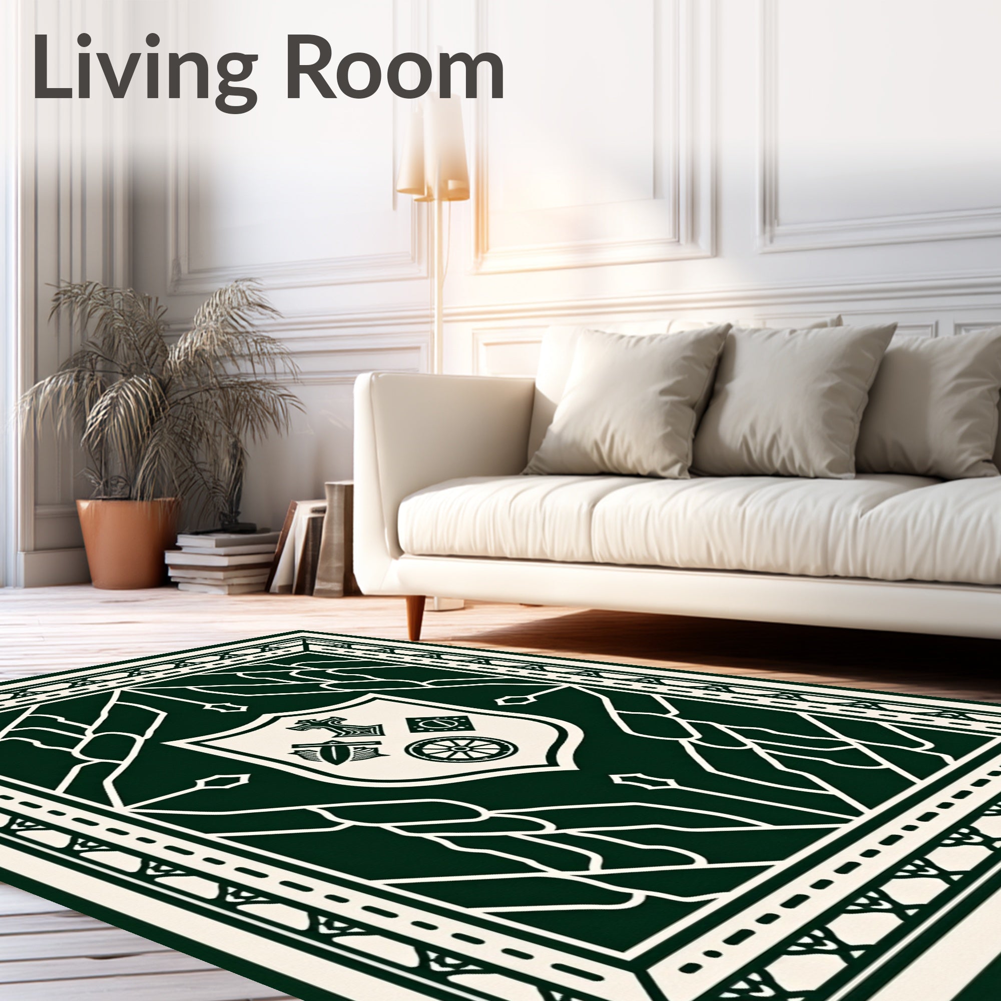 Dark Green Cream Emblematic Geometric Rug