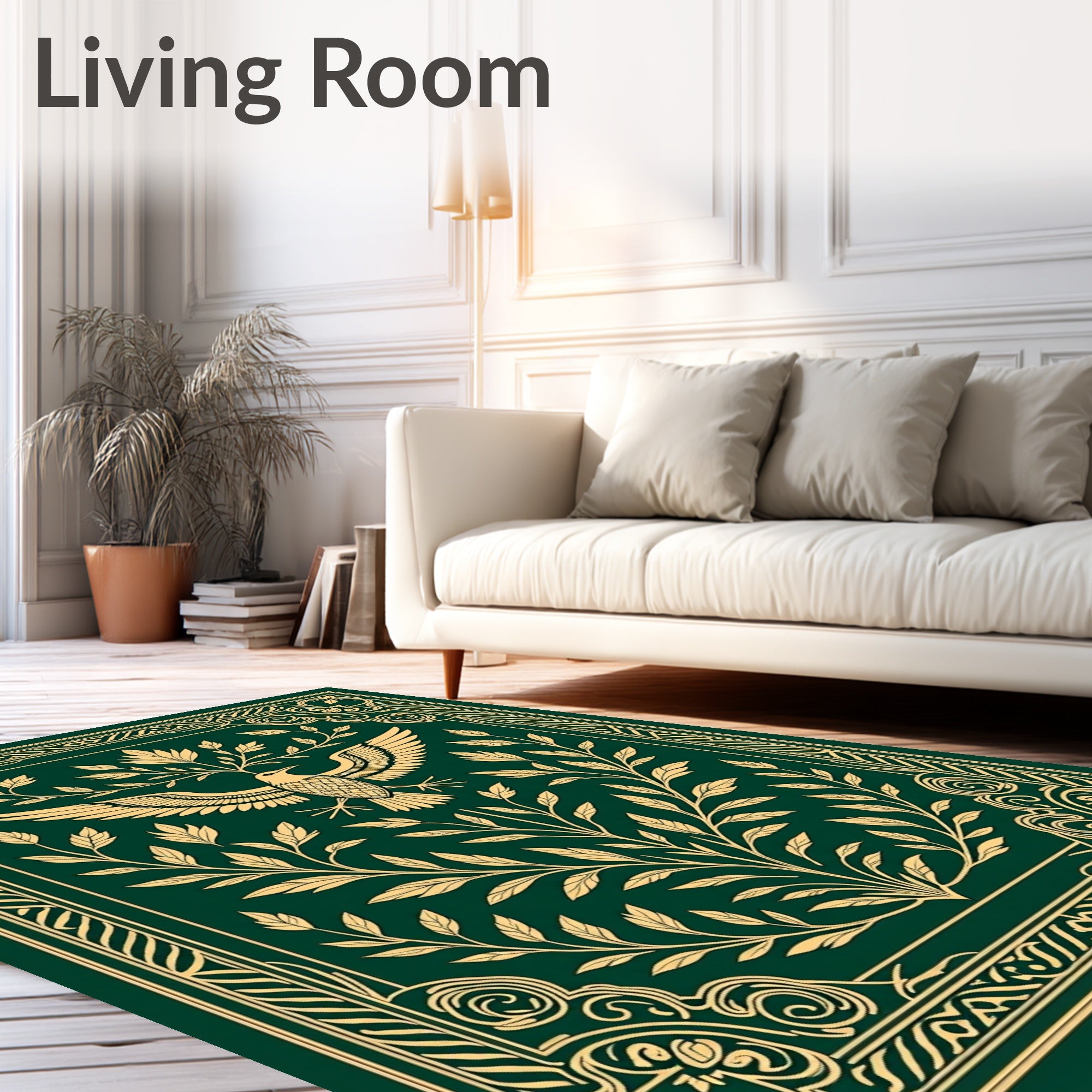 Emerald Gold Winged Bird Foliage Rug