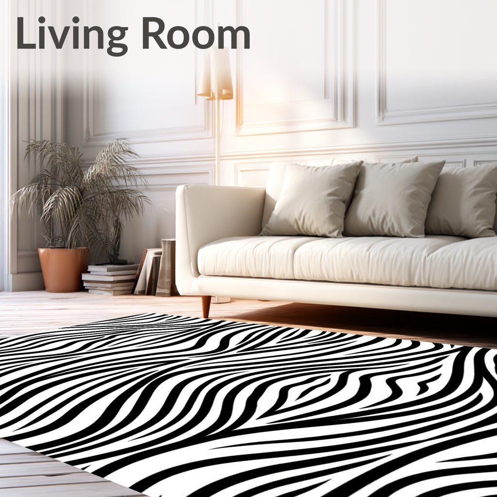 Bold Black White Wavy Stripe Rug