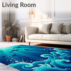 Ocean Dolphins Underwater Blue Waves Rug