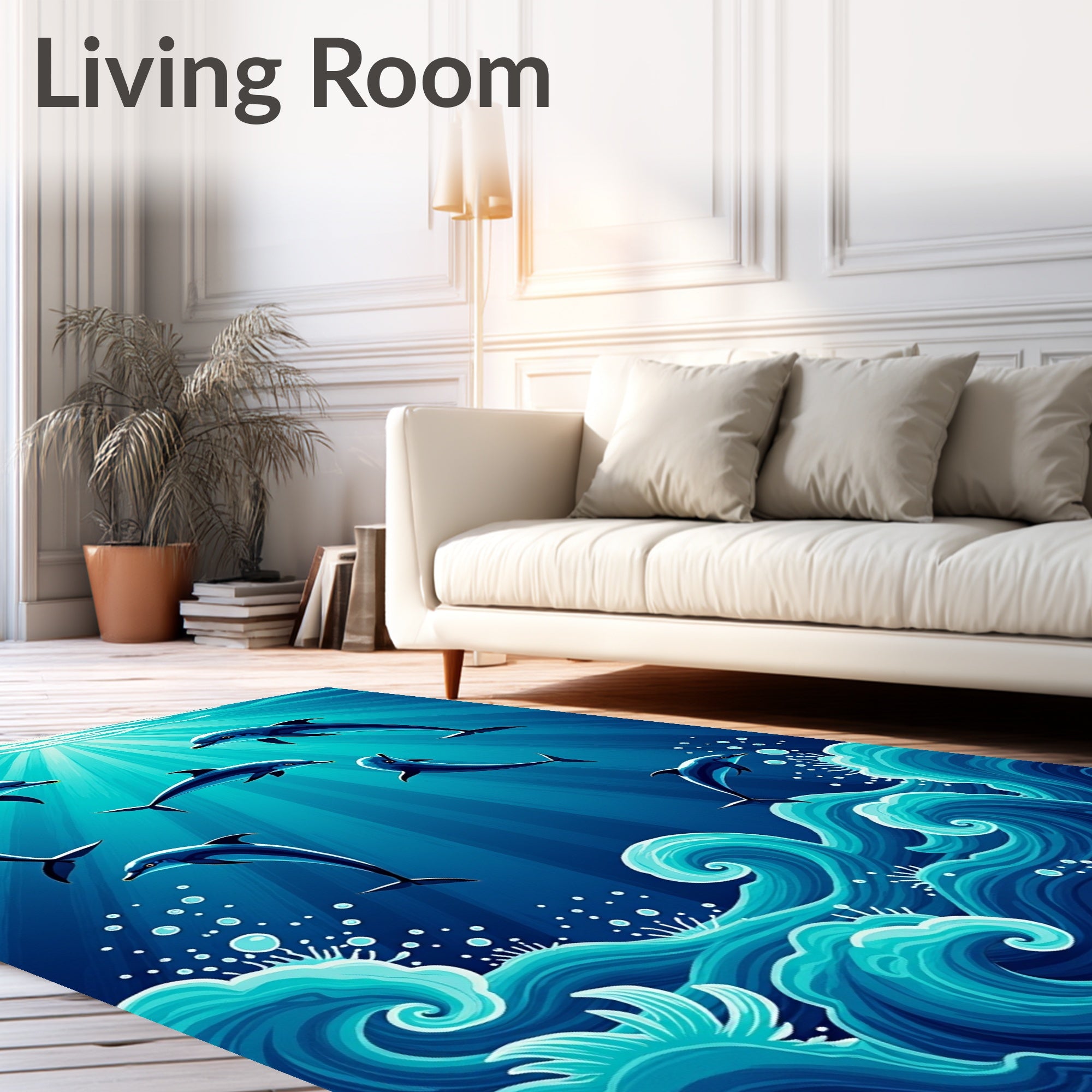 Ocean Dolphins Underwater Blue Waves Rug