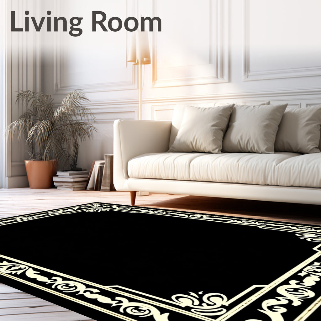 Elegant Cream Scrollwork Border Rug