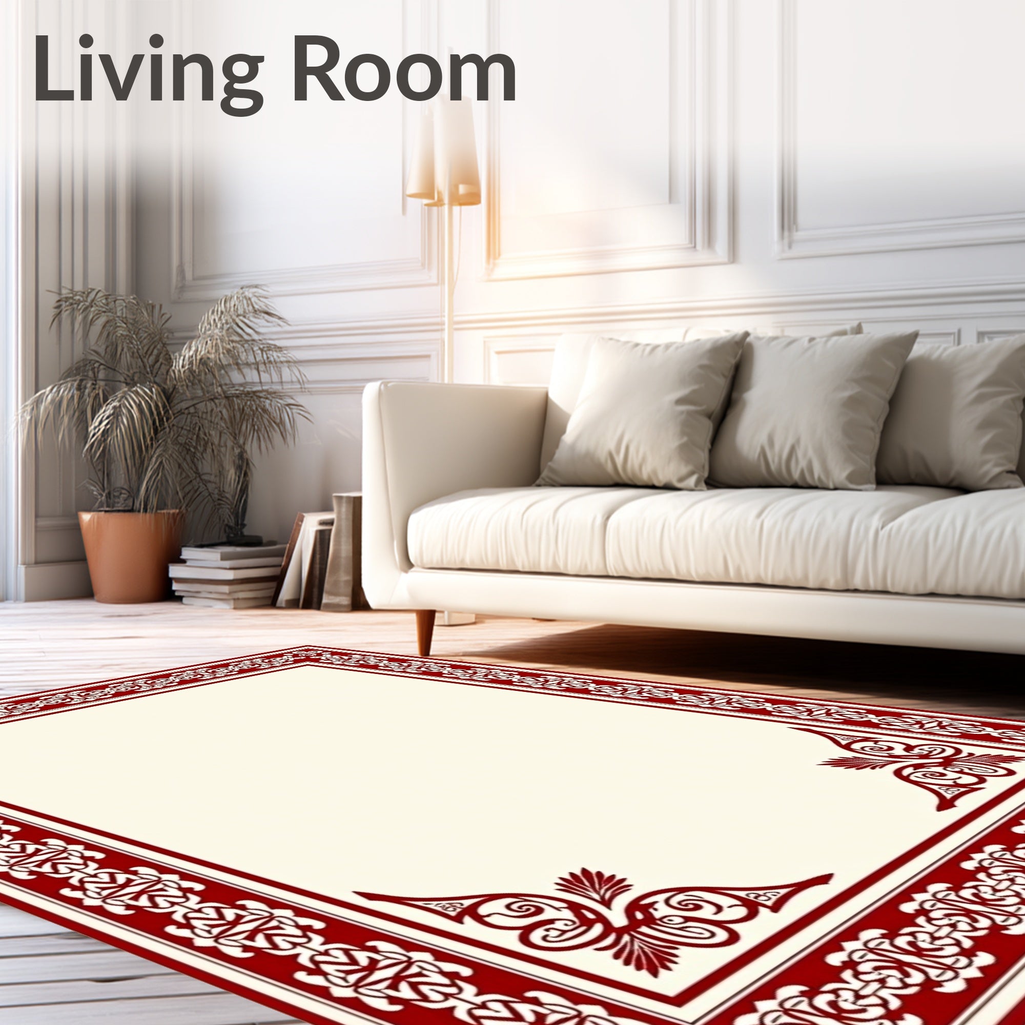 Crimson Decorative Bordered Rectangular Rug