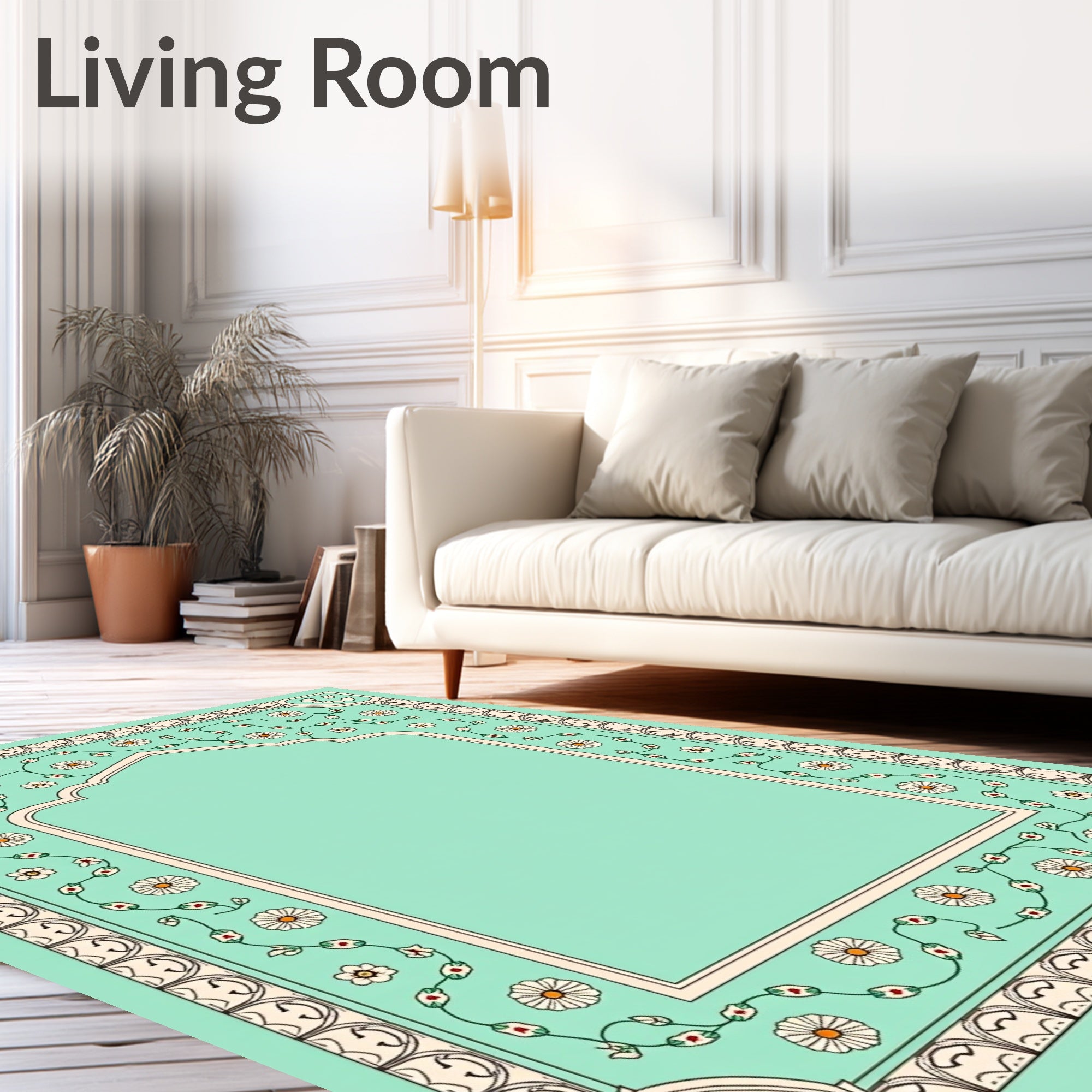 Pastel Mint Vine Floral Arch Frame Rug