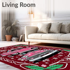 Vintage Pink Cars Snowflake Border Rug