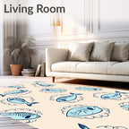 Light Blue Fish Sketch Accent Rug