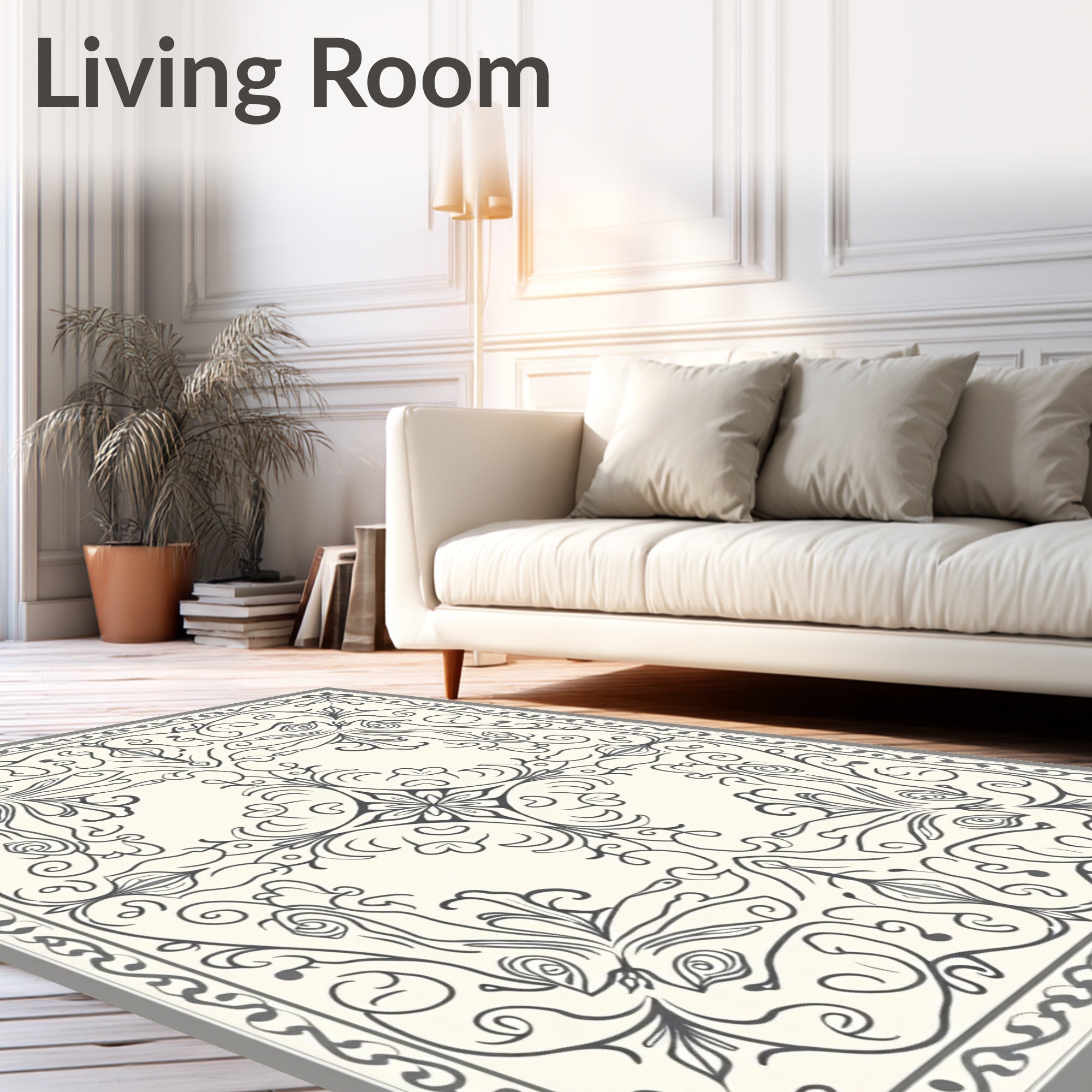 Ornate Gray Scrollwork Floral Rug