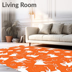 Whimsical White Figures Orange Background Rug