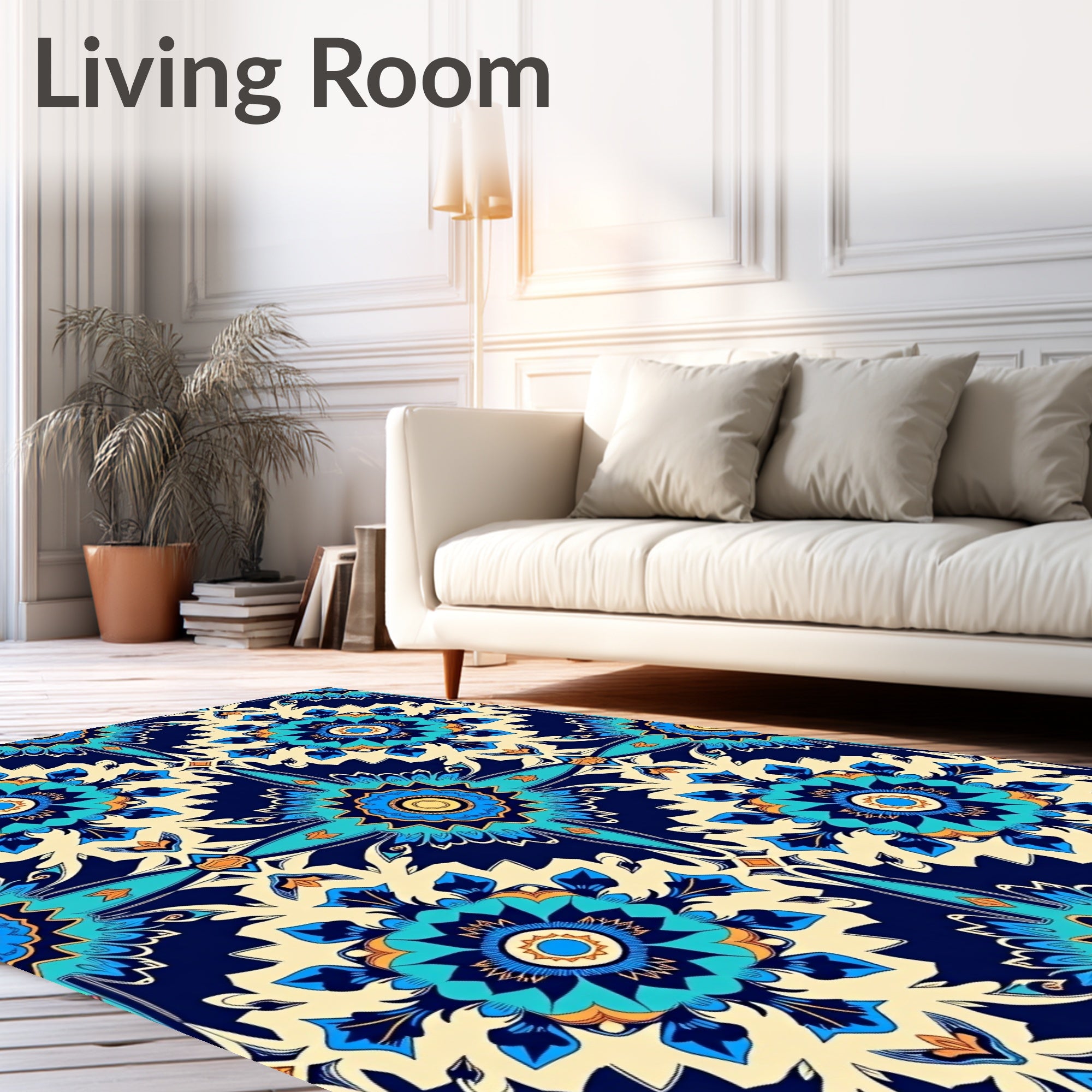 Vibrant Teal Sunburst Medallion Rug