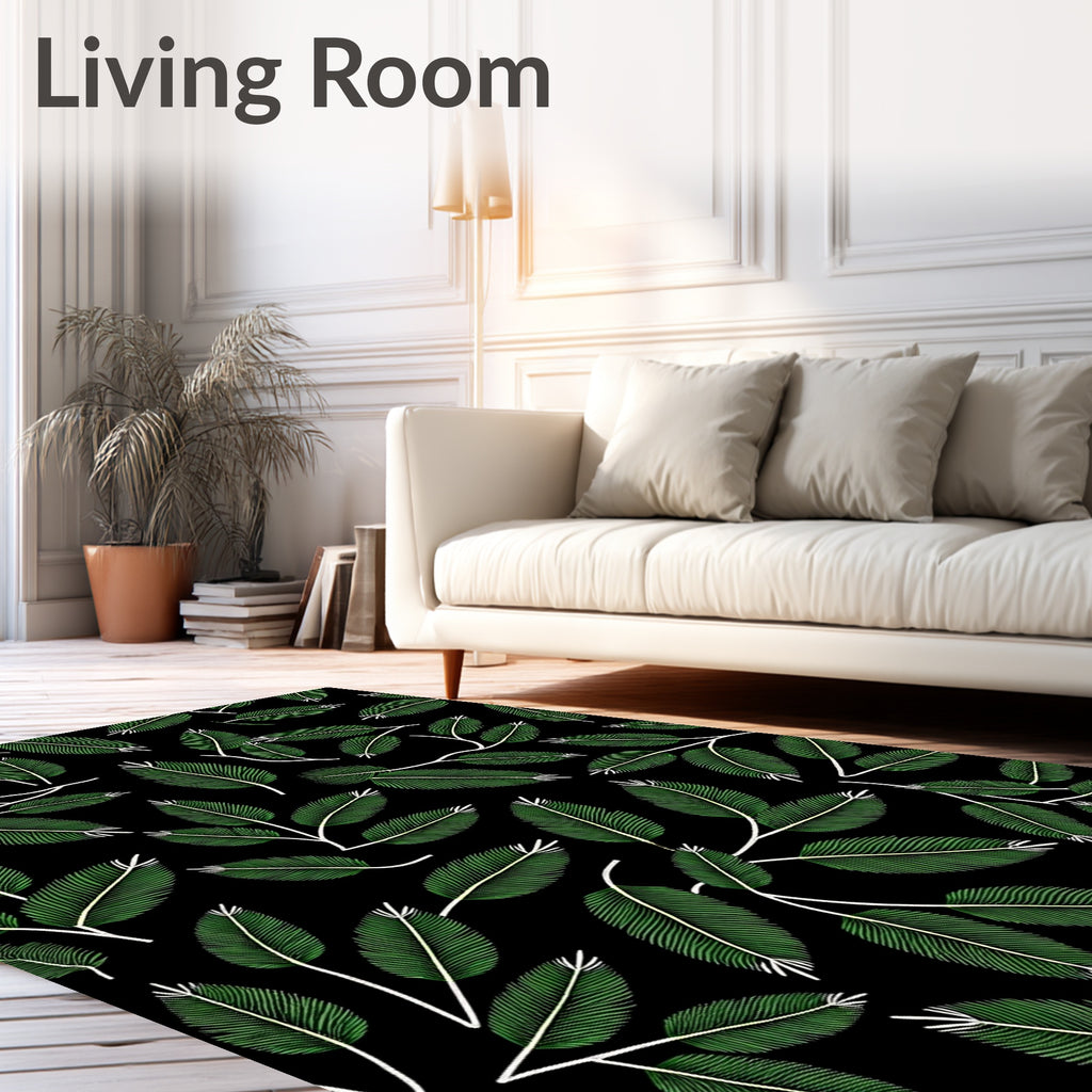 Green Leaf Branch Line Art Rug