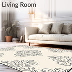 Cream Black Ornate Floral Medallion Rug