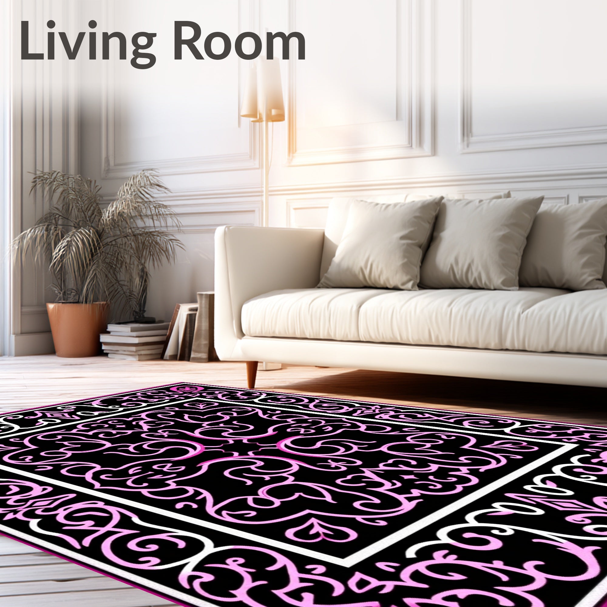 Lively Pink Floral Vine Border Rug