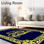 Golden Vintage Car Floral Border Rug