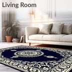Deep Navy Cream Medallion Border Rug