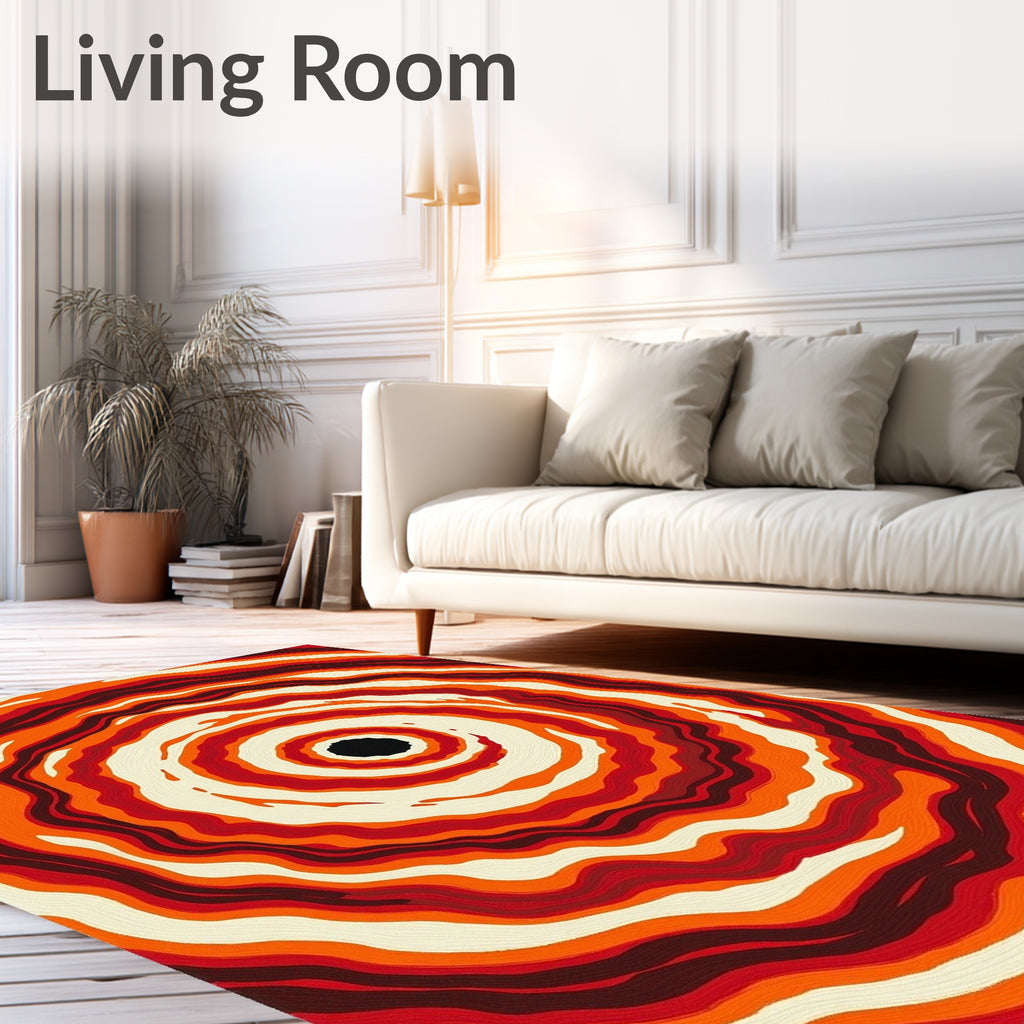 Crimson Orange Abstract Concentric Waves Rug
