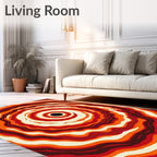 Crimson Orange Abstract Concentric Waves Rug