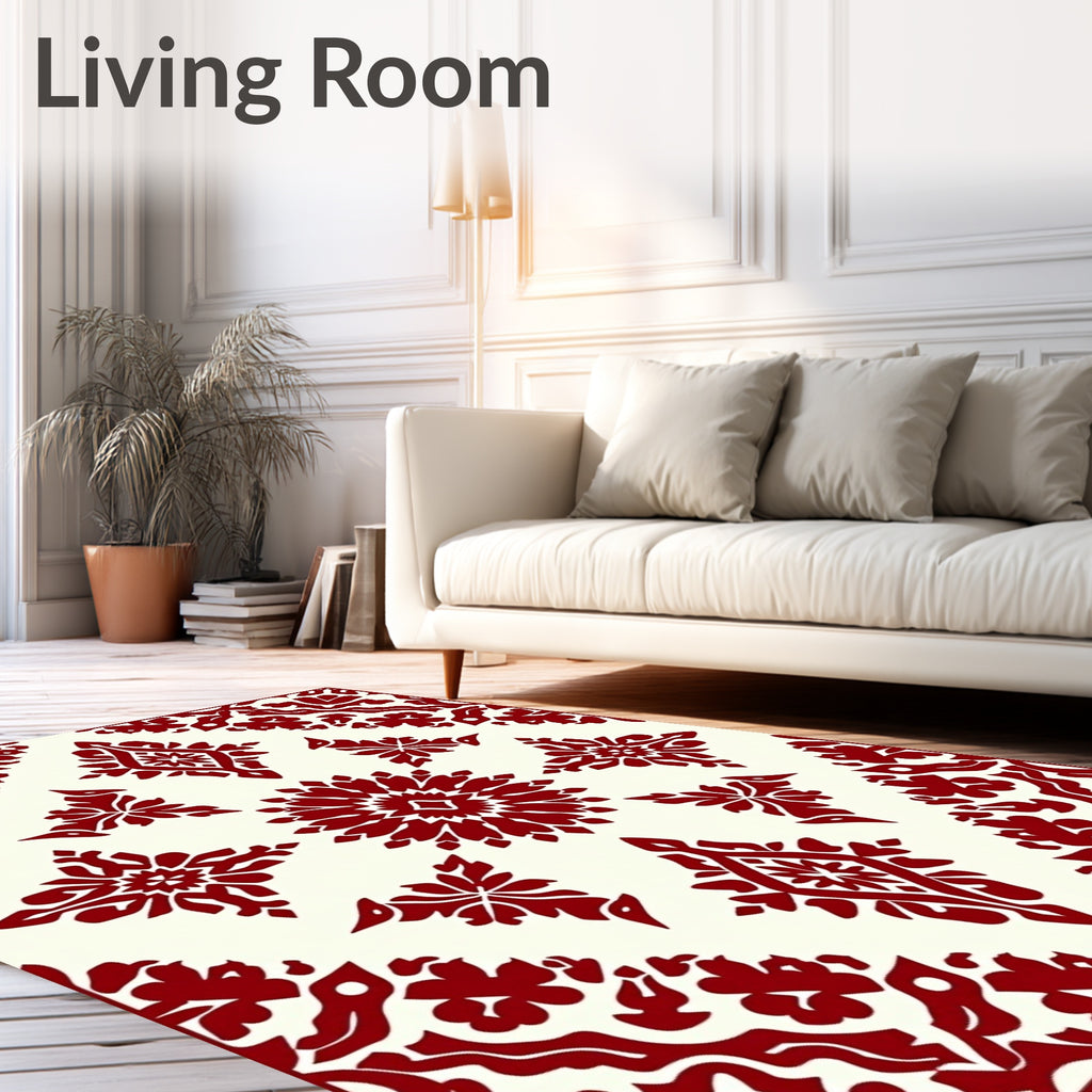 Crimson Floral Symmetry Diamond Rug