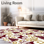 Crimson Deer Christmas Trees Garland Rug