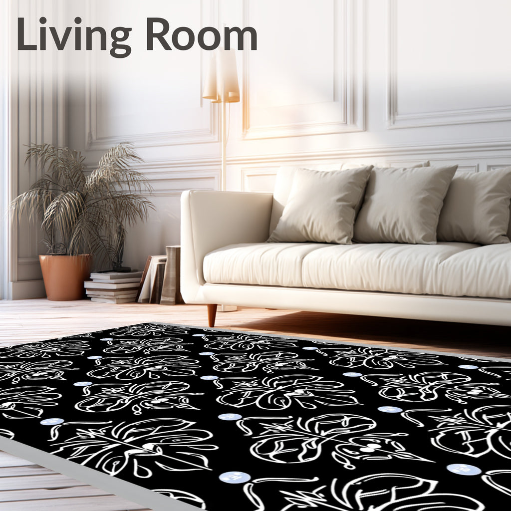 Classic White Damask Black Medallion Rug