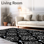 Classic White Damask Black Medallion Rug