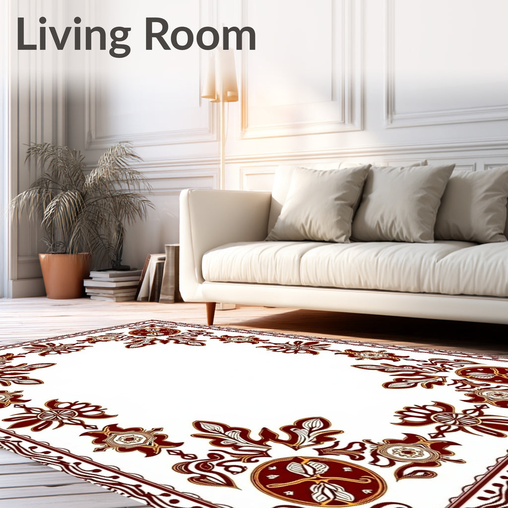 Lacy Crimson Leaf Medallion Border Rug