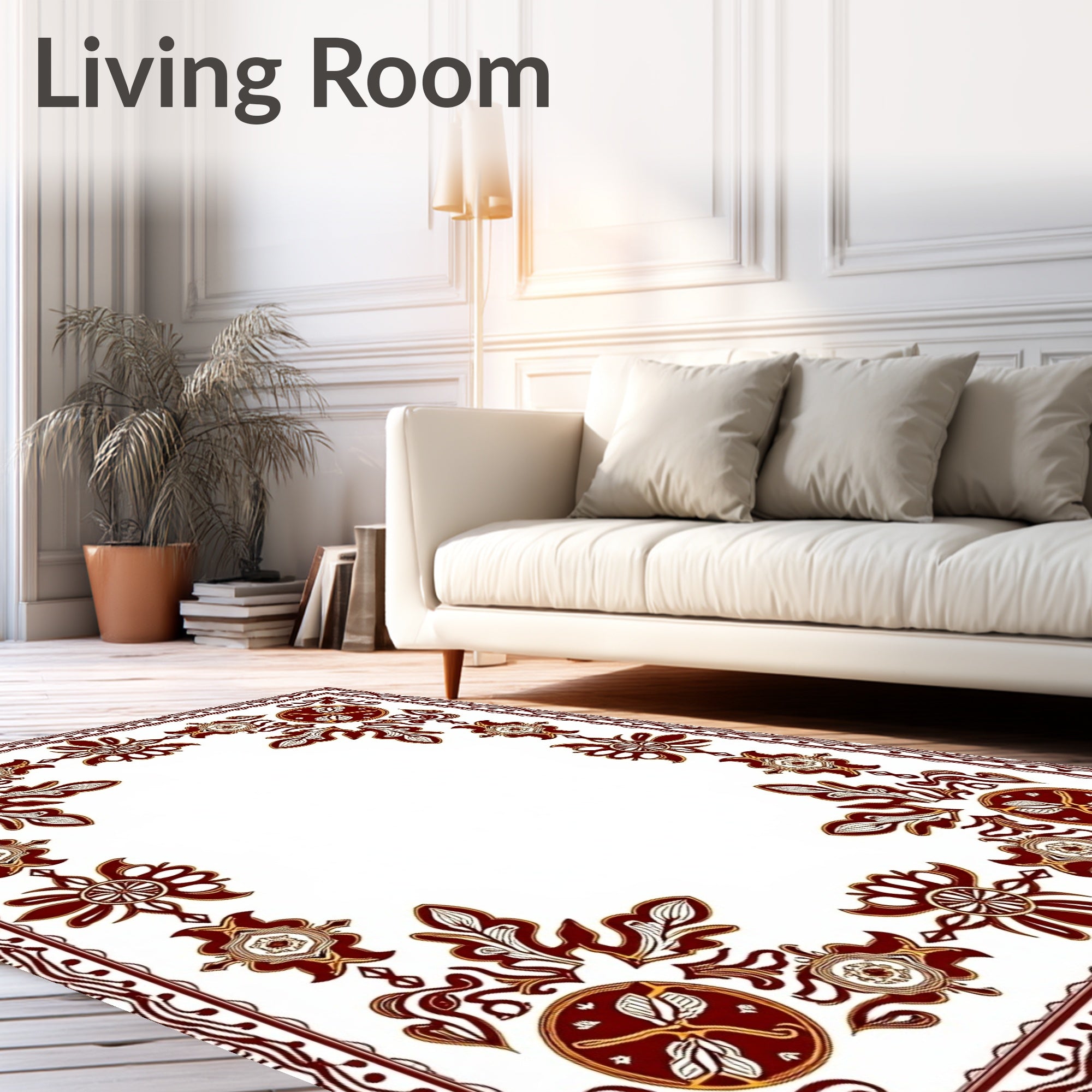 Lacy Crimson Leaf Medallion Border Rug