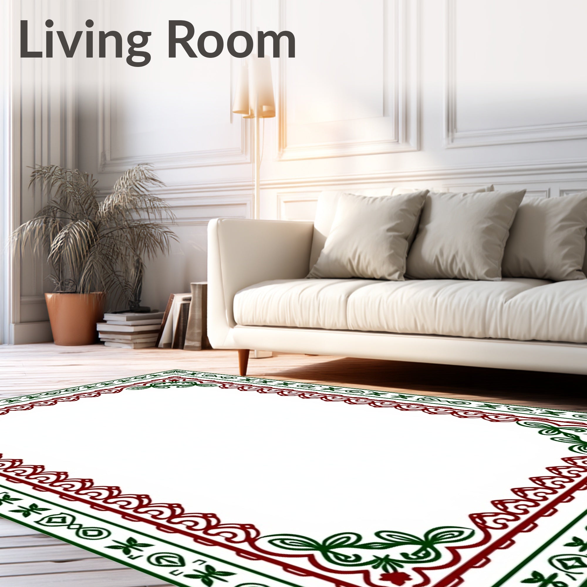 Crimson and Green Floral Border Rug