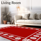 Festive Red White Snowflake Border Rug