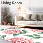 Pink Rose Garden Botanical Illustration Rug