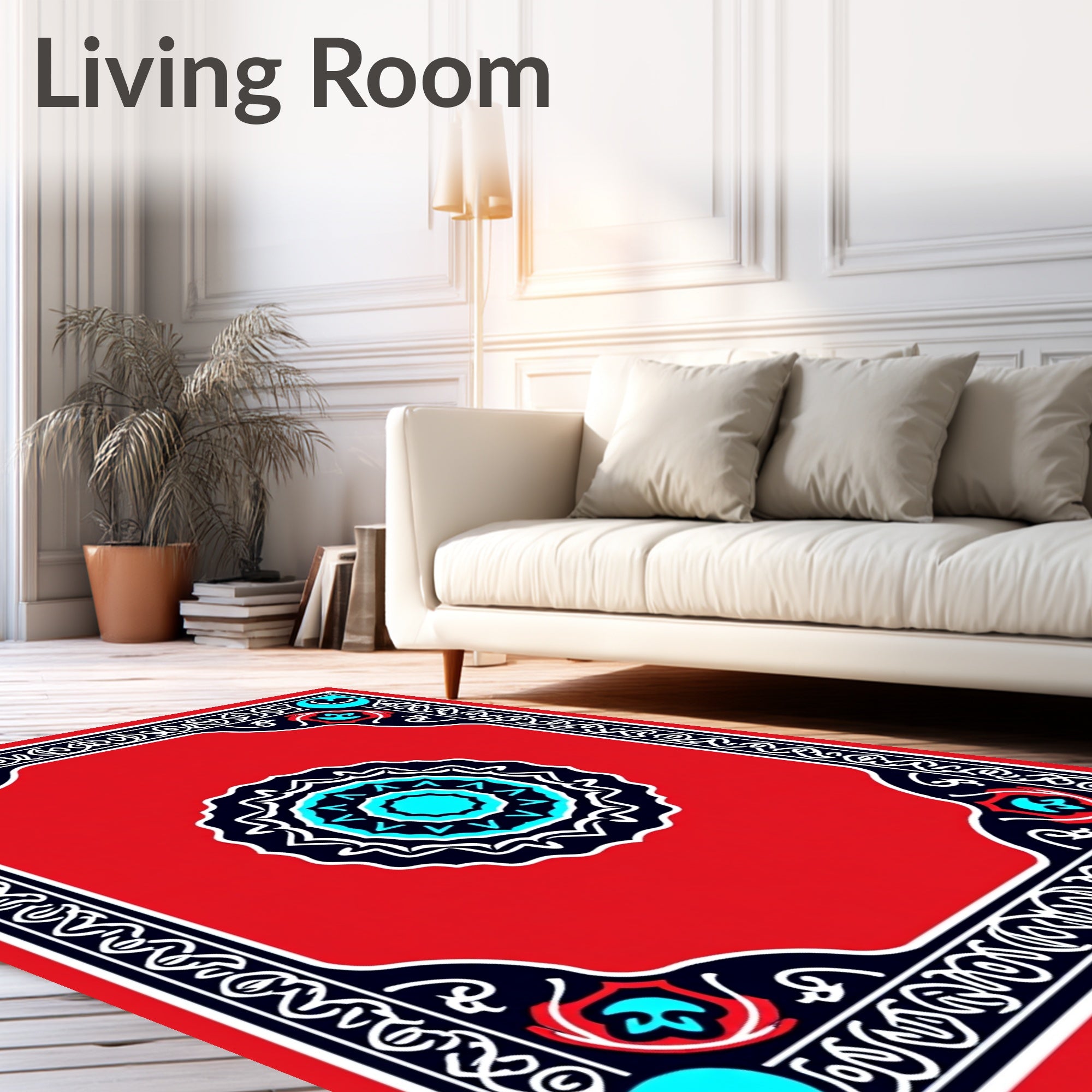 Crimson Medallion Ornamental Border Rug